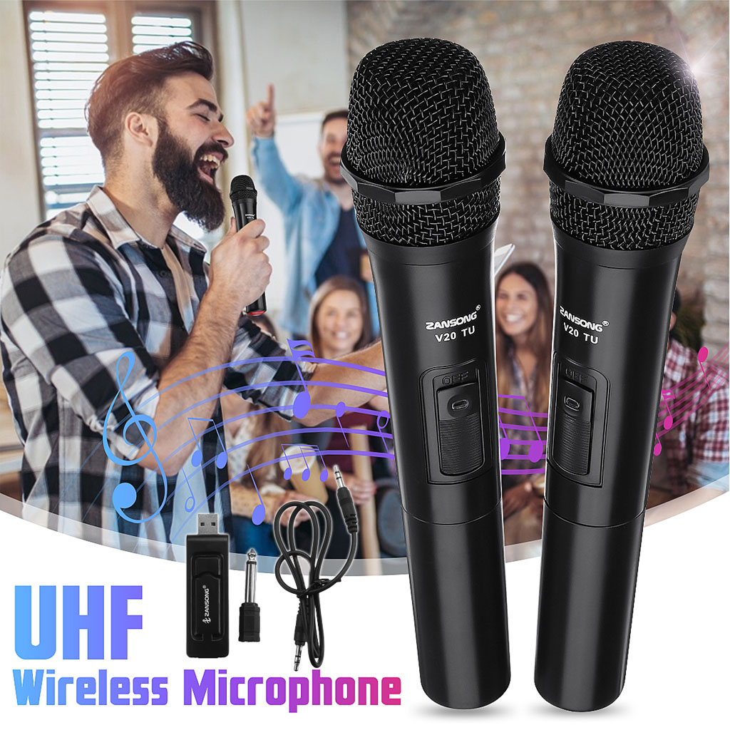 Bộ 2 Micro Karaoke Không Dây Băng Tần UHF ZANSONG V20 Dùng Cho Âm Ly Dàn Âm Thanh Và Các Loại Loa Kéo - Hỗ Trợ Thiết Bị Có Jack Cắm 3.5mm Và 6.5mm - Micro Không Dây -Hàng Nhập Khẩu