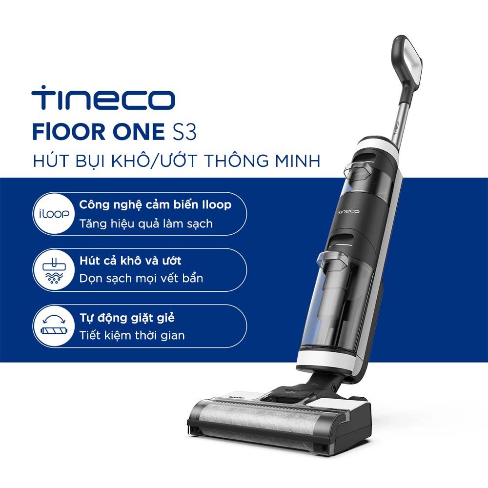 Máy Hút Bụi Lau Sàn Khô Uớt Tự Giặt Giẻ, Diệt Khuẩn TINECO Floor One S3, Thương Hiệu Mỹ Lực Hút 12,000 Pa, Công Suất 220 W - Hàng Nhập Khẩu - Bảo Hành 24 Tháng