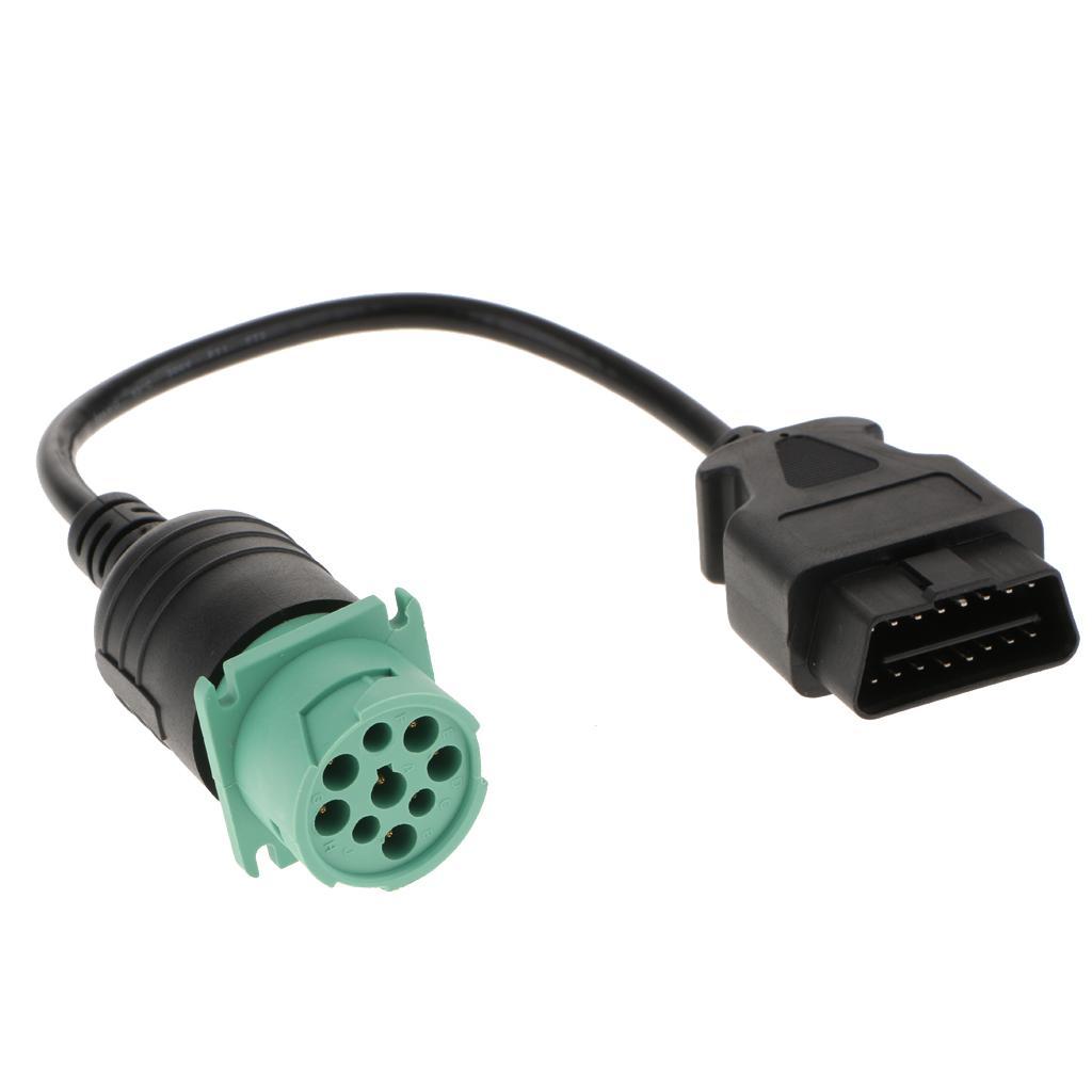 Pair 9 Pin Male to OBDII 16 Pin Adapter Connector Cable for Truck
