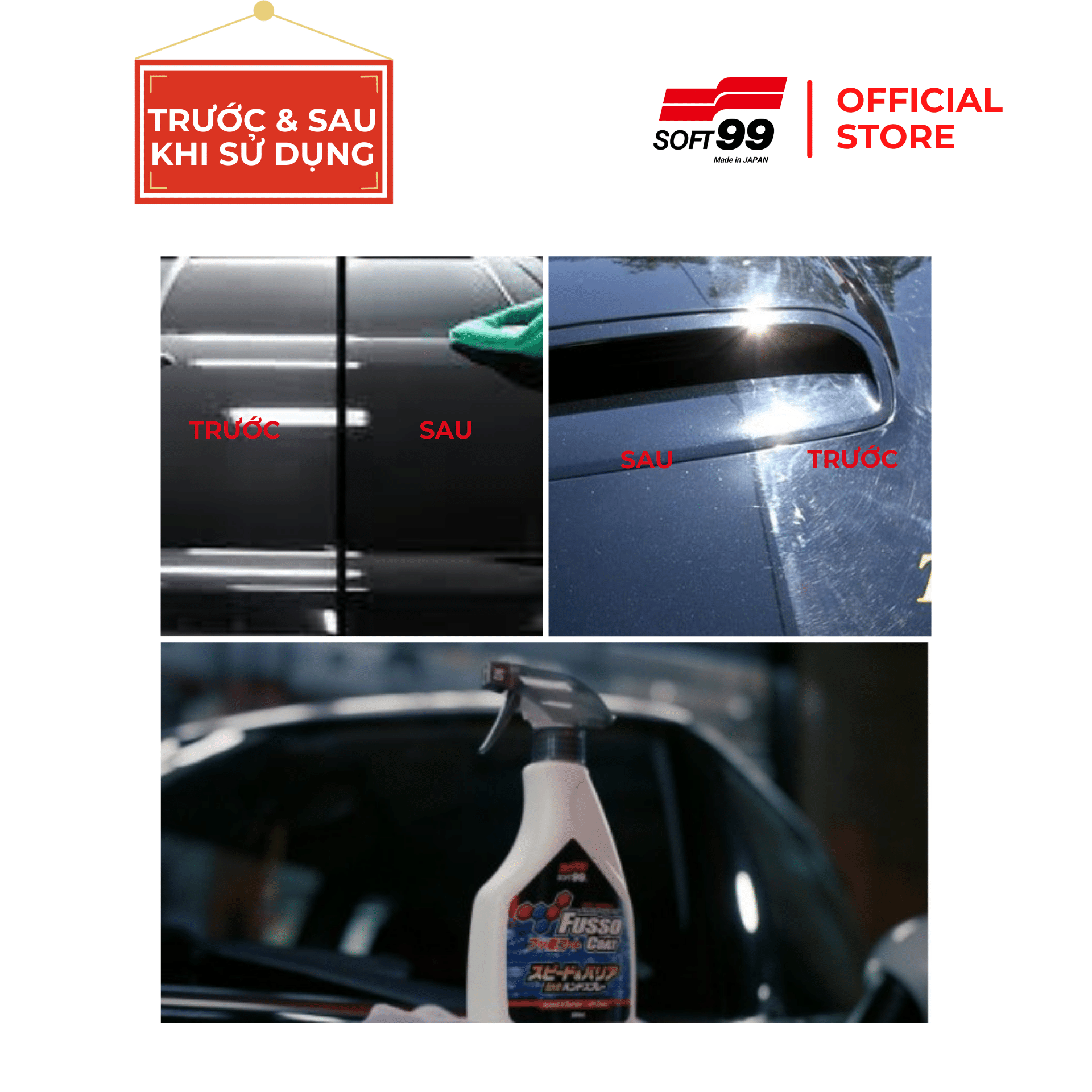 Chai Xịt Phủ Nano, Phủ Bóng Nhanh Sơn Xe Ôtô Độ Bền 7 Tháng Fusso Coat Speed & Barrier Hand Spray W-208 Soft99 500ml