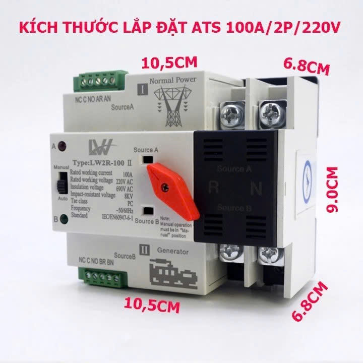 Cầu Dao Đảo Chiều Tự Động 100A – Không Mất Điện Khi Chuyển Nguồn, Phù Hợp Hộ Dùng 2 Nguồn Điện đèn