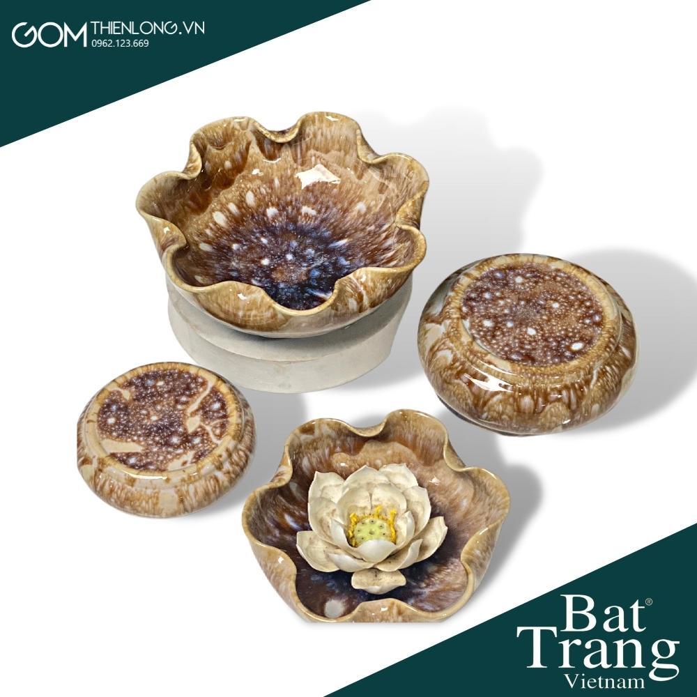 Combo Bát Nước Minh Đường Tụ Thủy Màu Hoàng Thổ - Đồ Thờ Cúng Bát Tràng Cao Cấp - Gốm Thiên Long