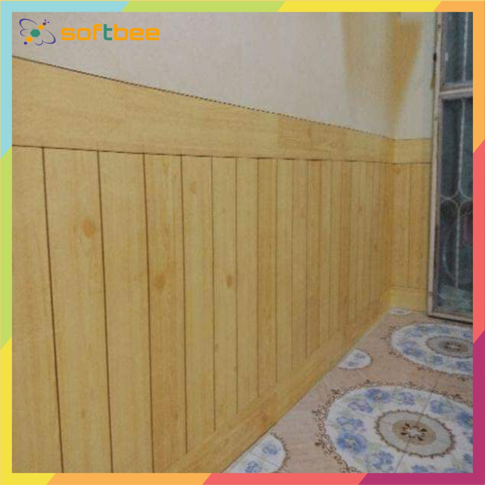 Giấy dán tường có keo sẵn mặt sau, in hình gỗ sọc nhạt, kích thước 0.45m x 10m / cuộn