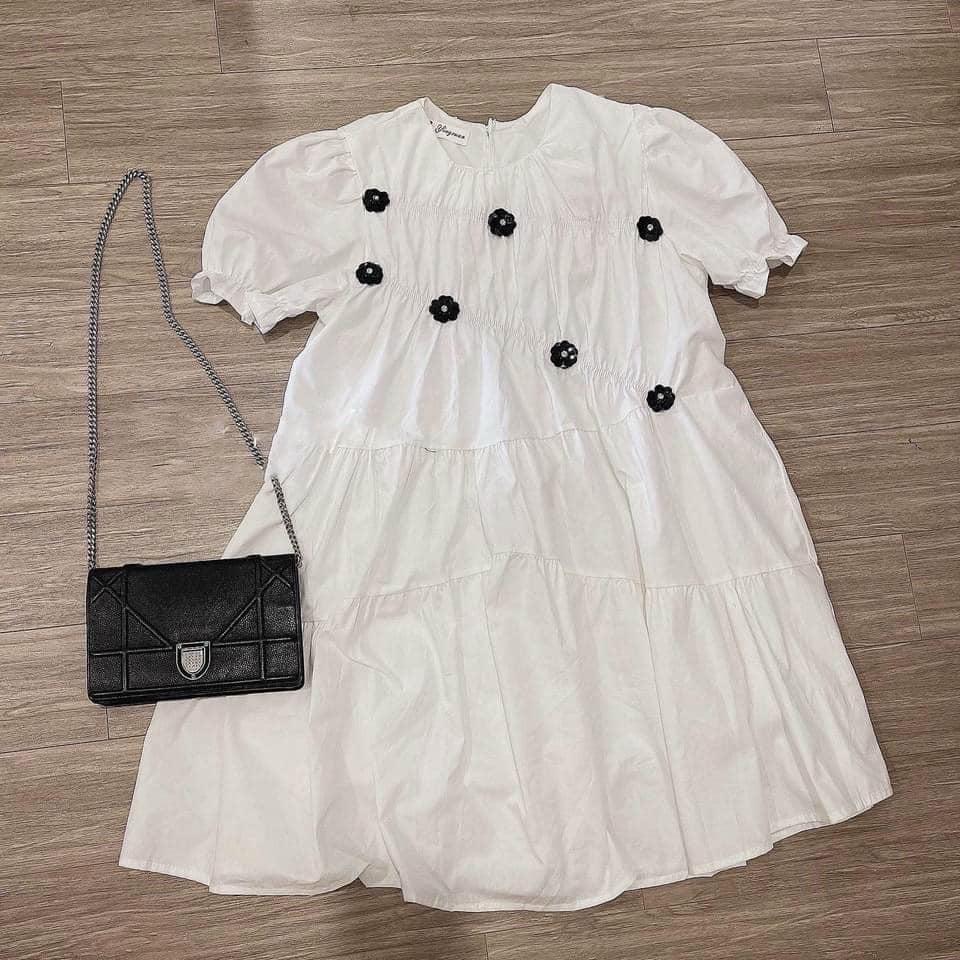 Váy bầu,Đầm bầu công sở dáng suông thời trang màu trắng sau sinh(45-65kg)