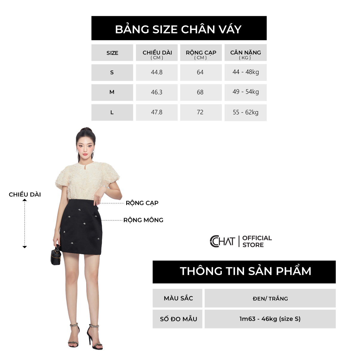 Chân Váy Dáng Ngắn Chữ A Đính Đá Chất Tafta Cao Cấp Phong Cách Thanh Lịch 13CNB9001AT