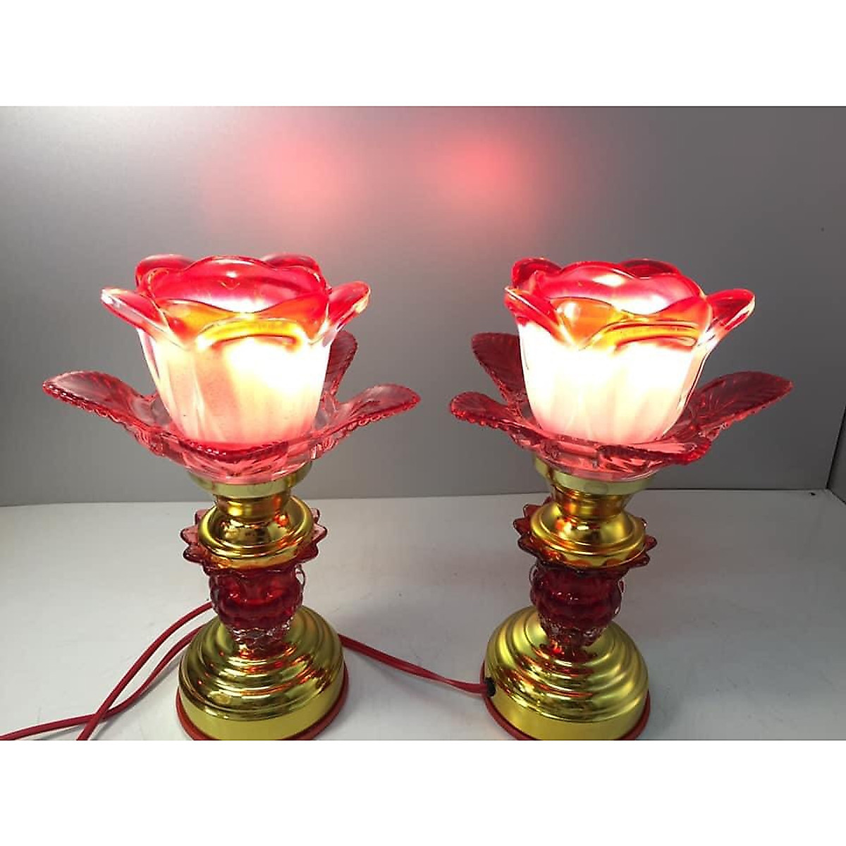 Đôi Đèn thờ điện bóng led hoa tulip đỏ