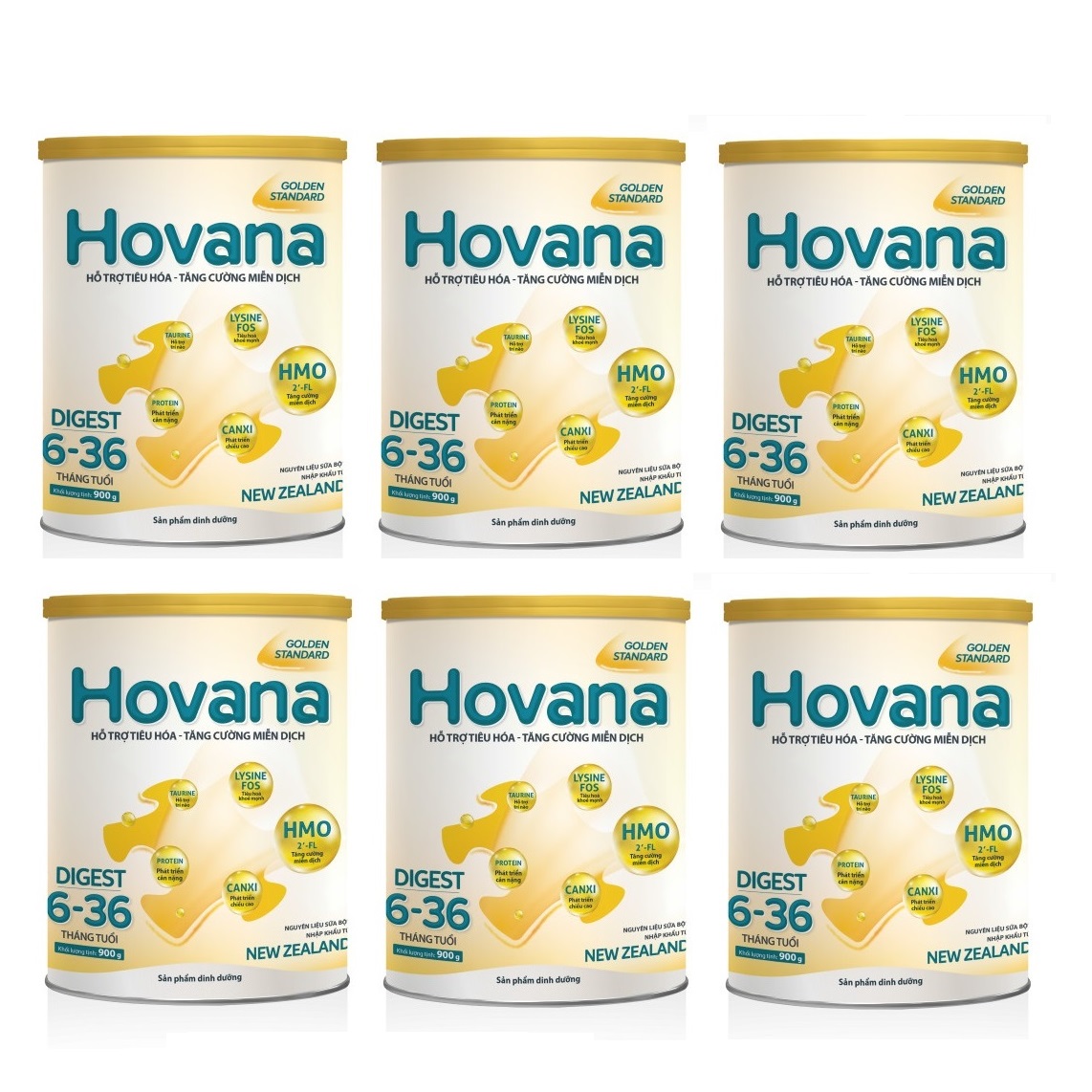 Bộ 6 Lon Sữa Bột Hovana Digest 900gr hỗ trợ tiêu hóa, tăng cường miễn dịch, tăng cân tự nhiên cho bé từ 6 - 36 tháng