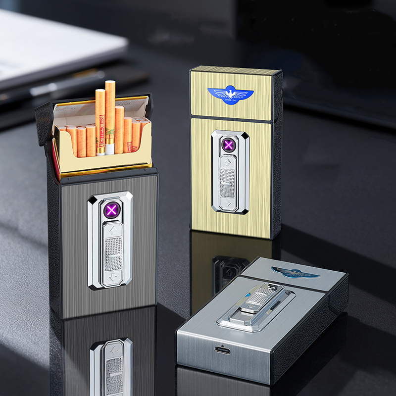 Bật Lửa Điện Plasmas Kiêm Hộp Đựng Thuốc 20 Điếu Dài Slim B09