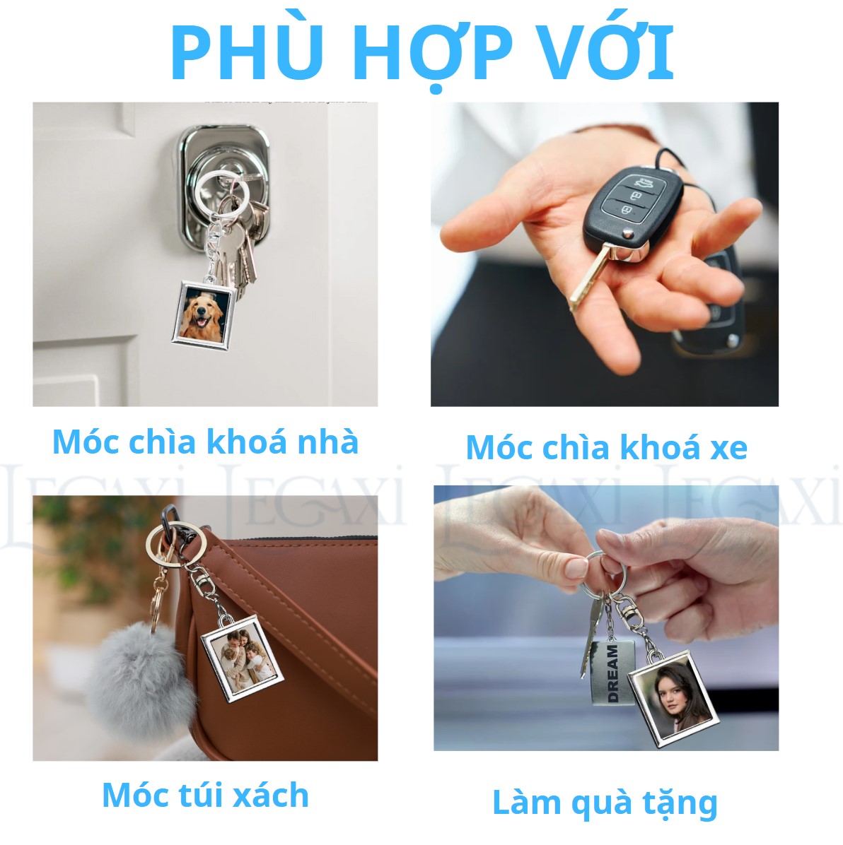 Móc Chìa Khoá Khung Ảnh Mini Hình Trái Tim, Chữ Nhật Phù Hợp Làm Quà Tặng Người Yêu, Vợ Chồng, Người Thân