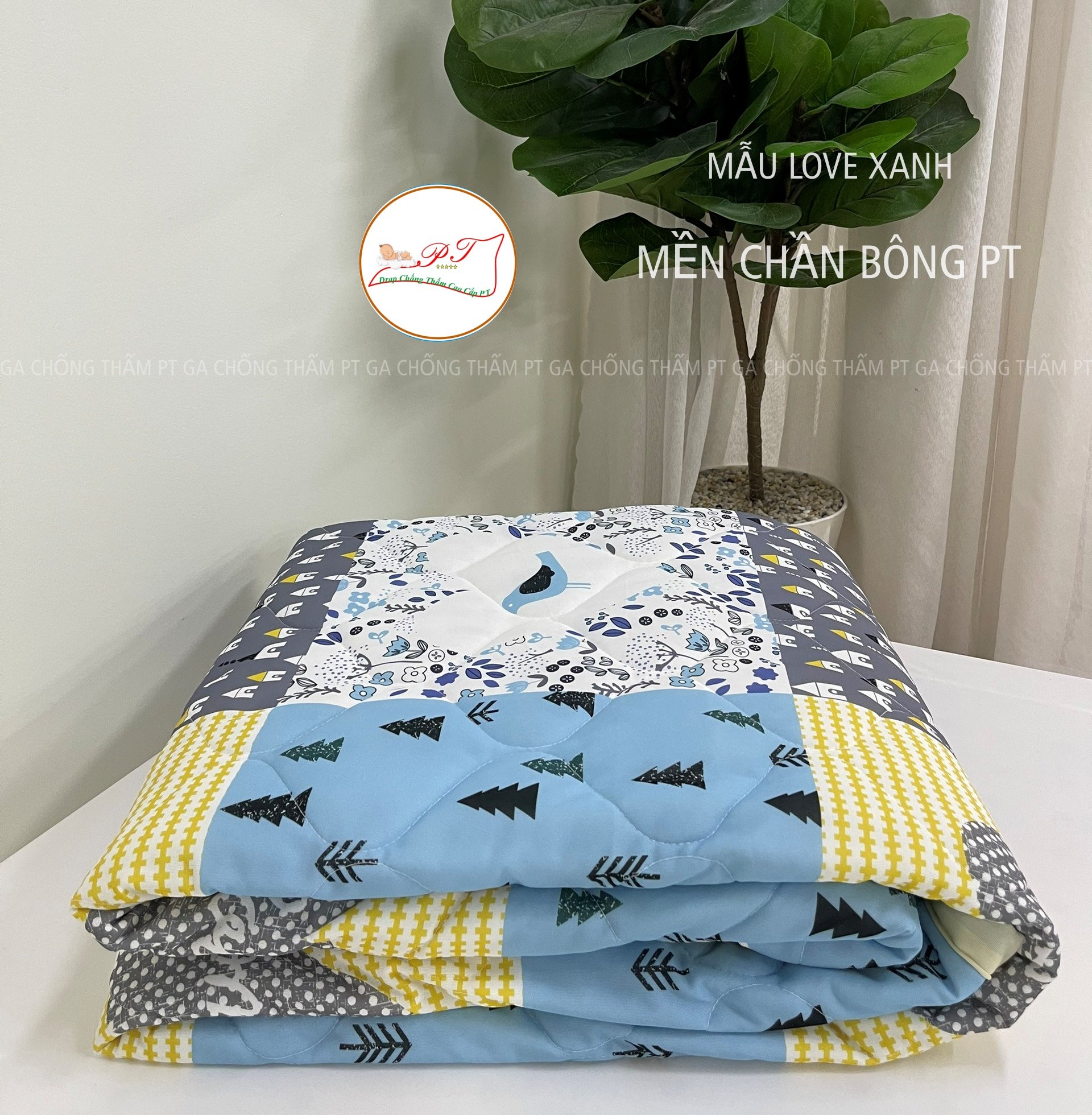 Ga Chống Thấm Cao Cấp PT Mẫu Họa Tiết Love Xanh