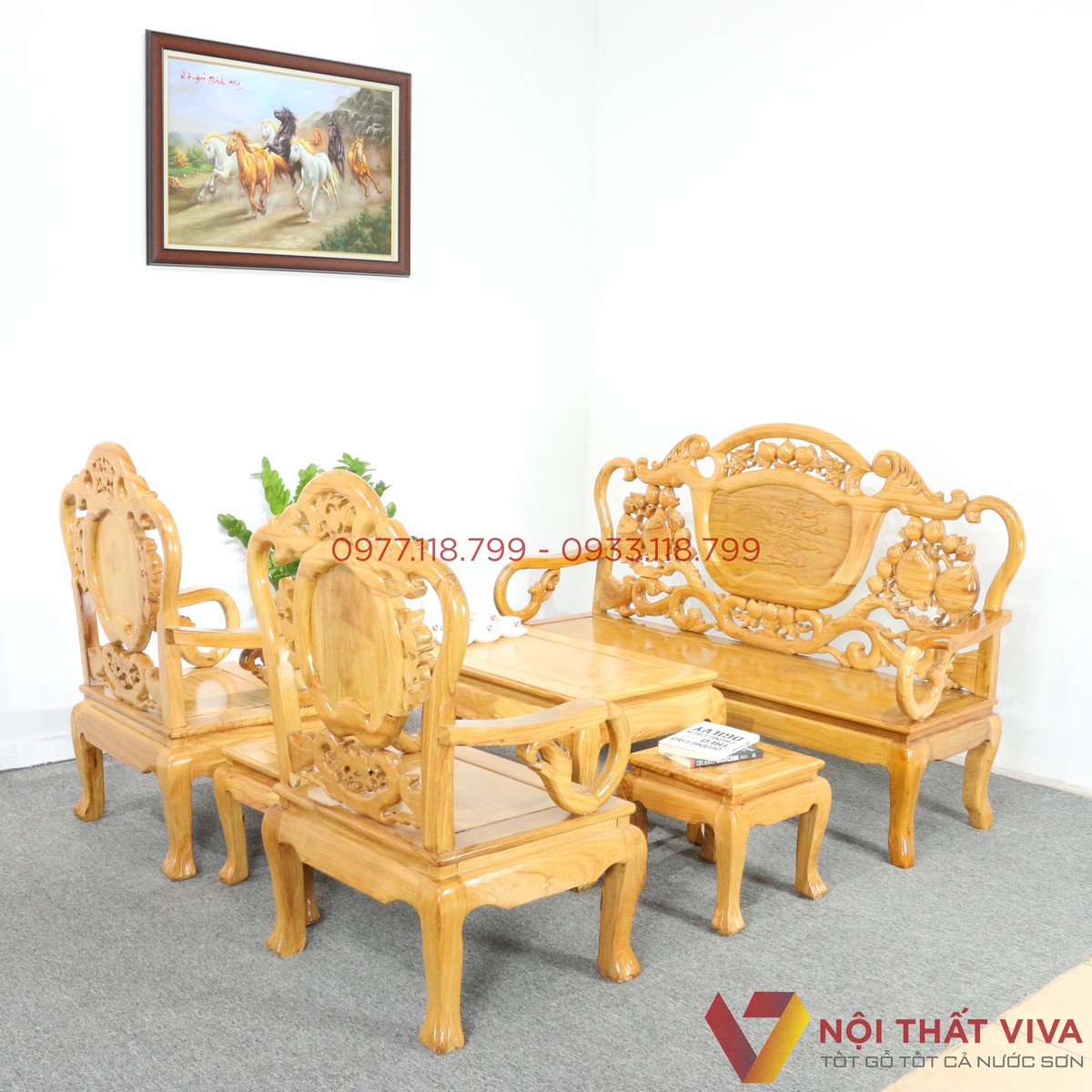 Bộ Bàn Ghế Salon Gỗ Gõ Đỏ Chuông Đào 6 Món Đẹp Hiện Đại