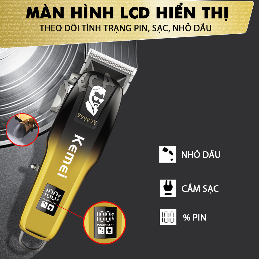 Tông đơ cắt tóc chuyên nghiệp Kemei KM-709A sạc nhanh USB có màn hình LCD hiển thị - Hàng chính hãng ( Giao màu ngẫu nhiên )