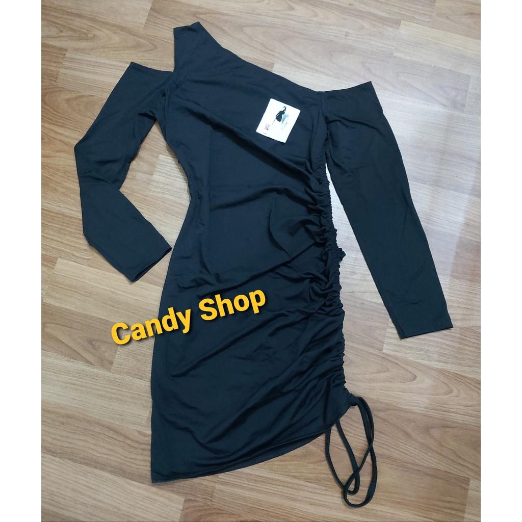 Đầm body thun hở vai dài tay rút dây xịn xò