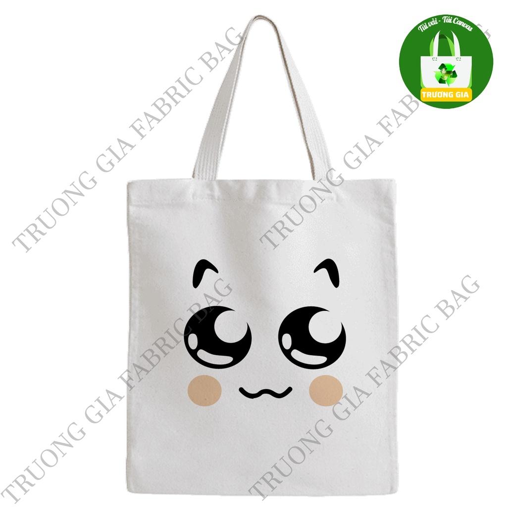 TúI tote canvas Trắng in hình Face Smile không khóa kéo 26x33 Trương Gia Túi Vải - Túi Canvas