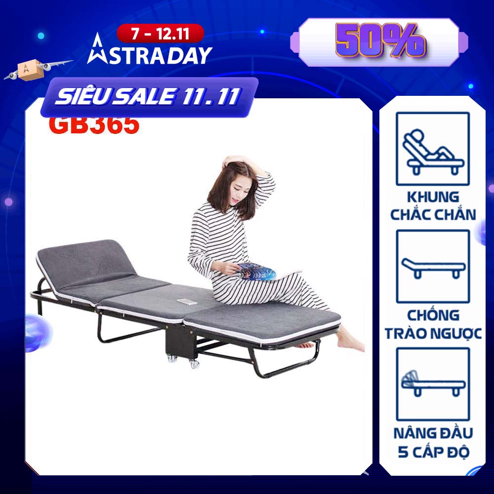 Giường Gấp Gọn 3 Khúc Cao Cấp NIKITA GB365 - Đệm Bọt Biển - Khung Sắt Sơn Tĩnh Điện - Chính Hãng NIKITA