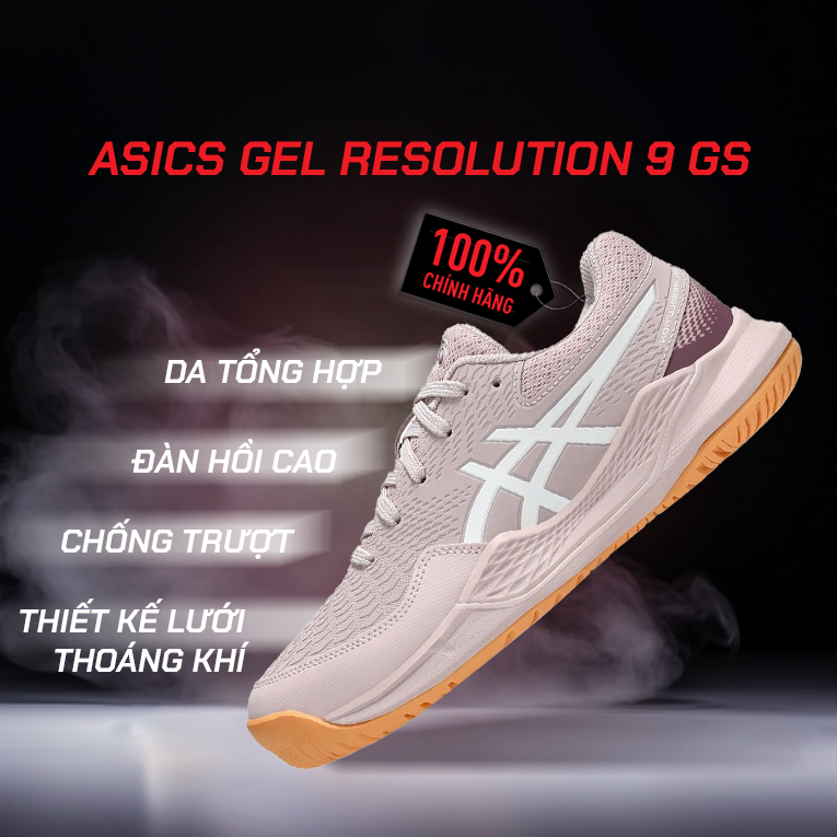 Giày Pickleball ASICS GEL-RESOLUTION 9 GS Cao Cấp - Trắng Xanh Đỏ - Bền Bỉ Vượt Trội - Giảm Chấn Êm Ái