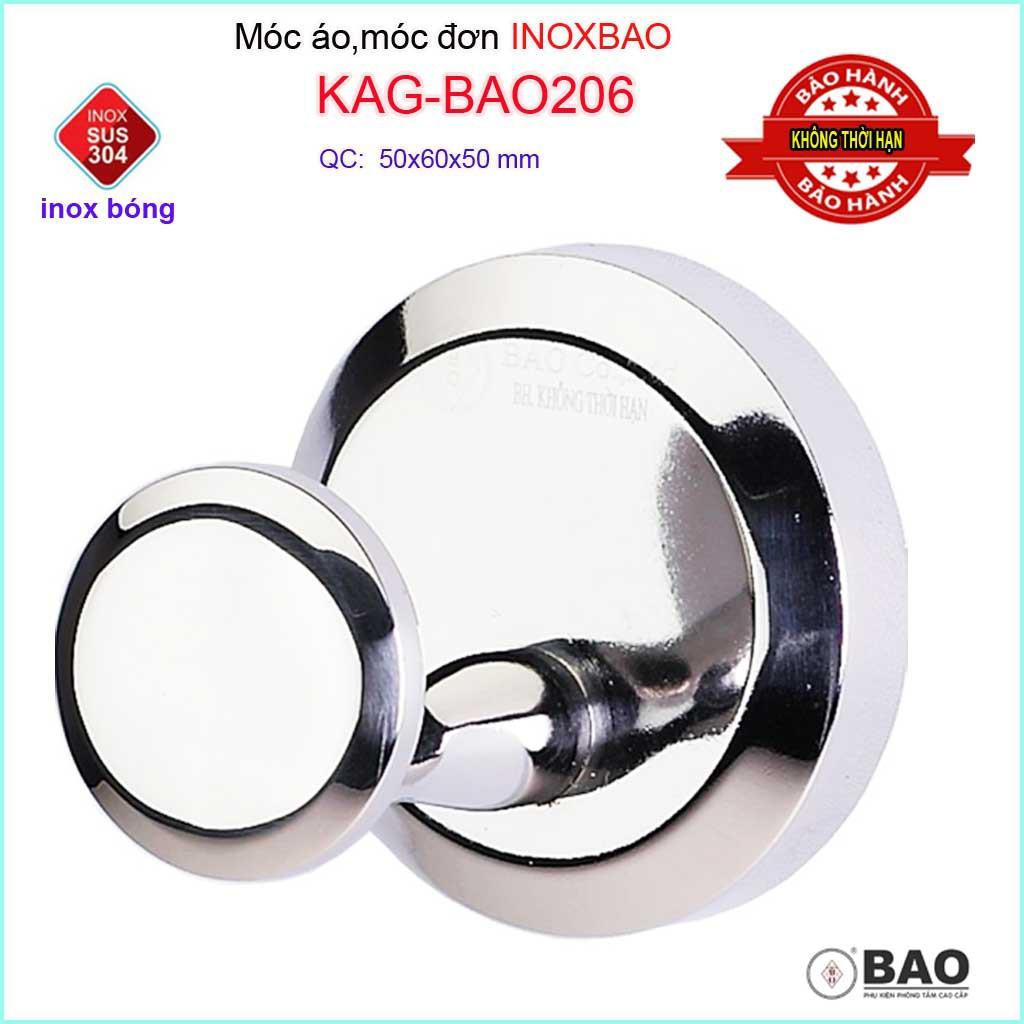 Móc đơn Inox Bảo KAG-BAO206, móc treo đồ nhà tắm SUS304 đế đúc thiết kế đẹp sang trọng gọn gàng