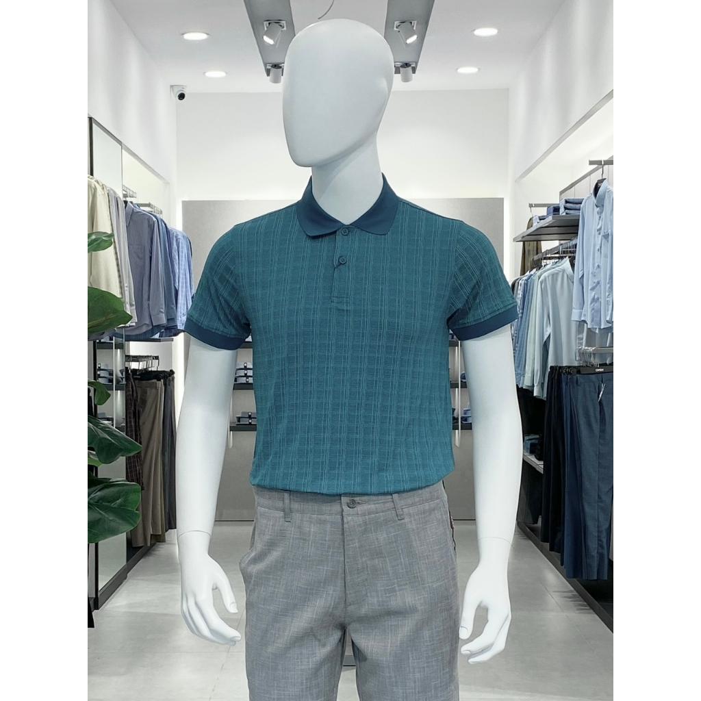 OWEN - Áo polo nam ngắn tay Owen màu xanh cổ vịt kẻ ô 231217
