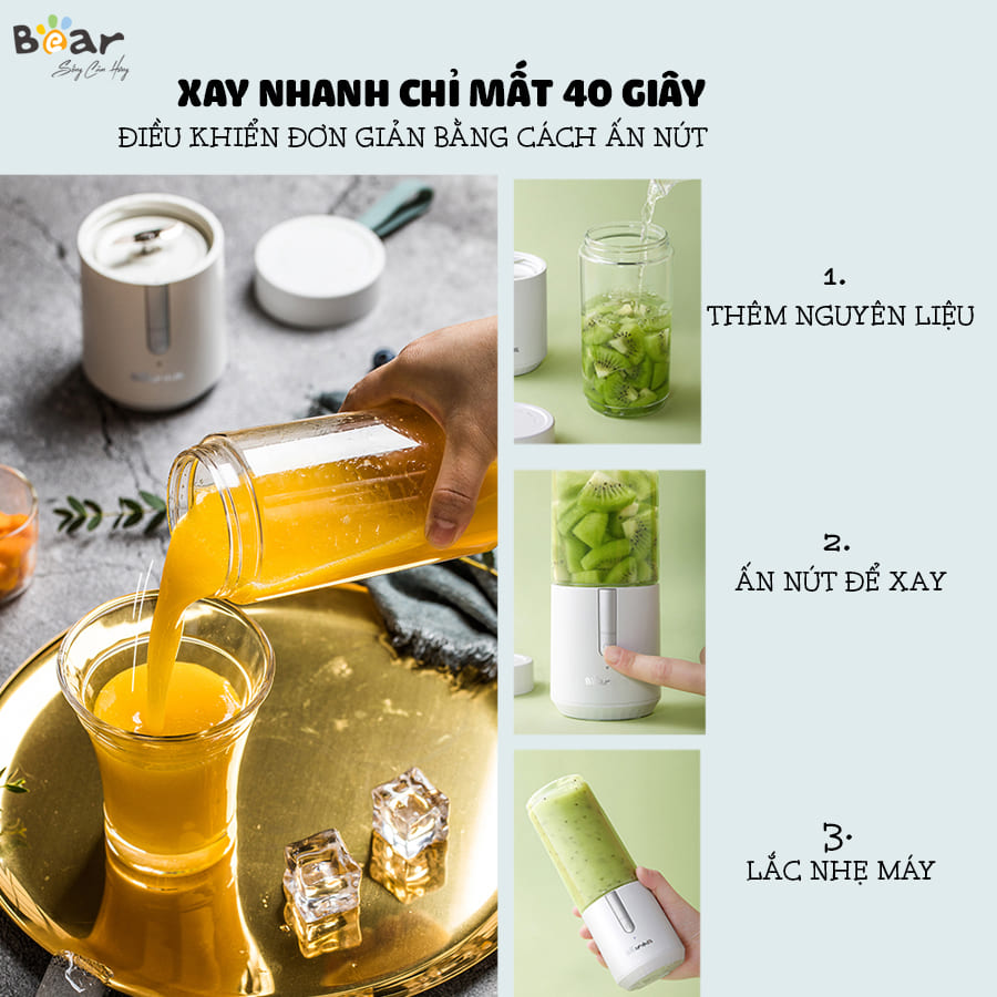 Máy xay sinh tố cầm tay đa năng Bear BL-B35V1, tiện lợi, dễ dàng mang theo người - Hàng chính hãng