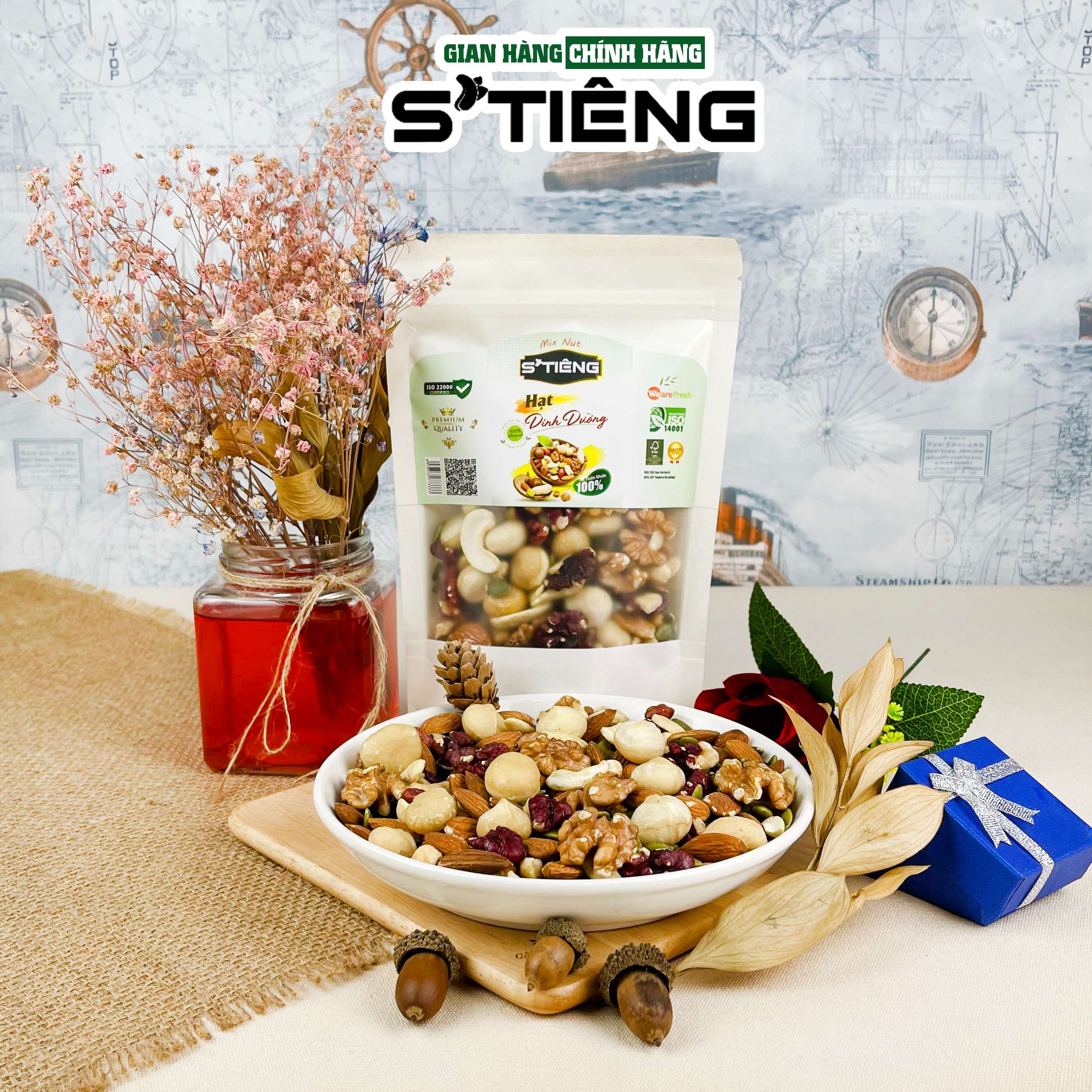 Hạt Dinh Dưỡng STIENG Mix Nuts 6 Loại Hạt Sấy Chín, Ngủ Cốc Granola Ăn Kiêm Giảm Cân, Hạt Macca, Hạt Hạnh nhân. Hạt Óc Chó, Hạt Điều, Hạt Bí