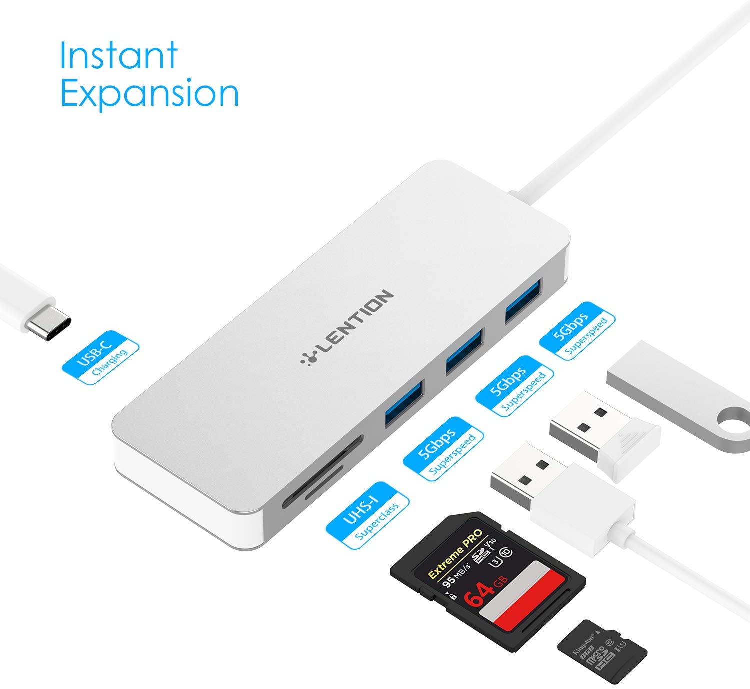 Hub USB C LENTION 6 trong 1 C16S với PD, SD/TF, Type A 3.0 - Hàng chính hãng