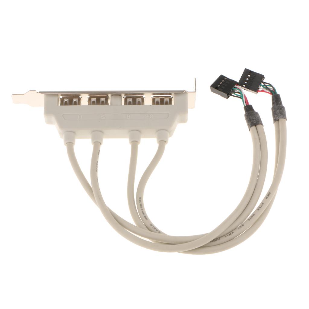 Dual 10Pin Motherboard Header to 4 Port USB2.0 Back Panel Slot Bracket Cable