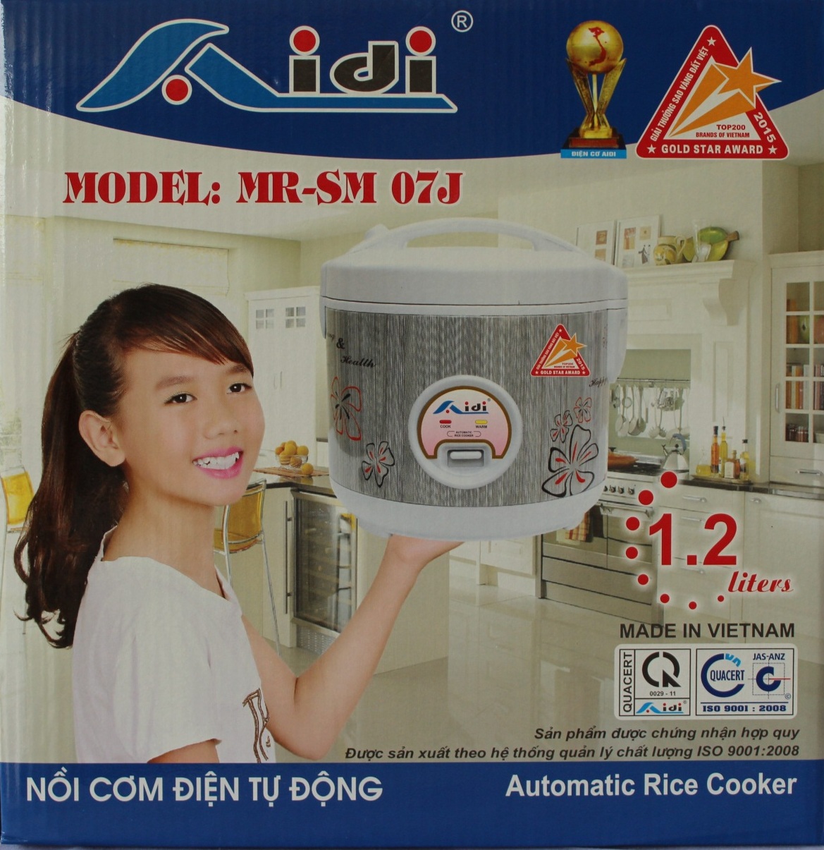 Nồi Cơm Điện Tự Động Nắp Gài Aidi MR-SM 07J (1,2 lít) - Màu Ngẫu Nhiên - Hàng Chính Hãng