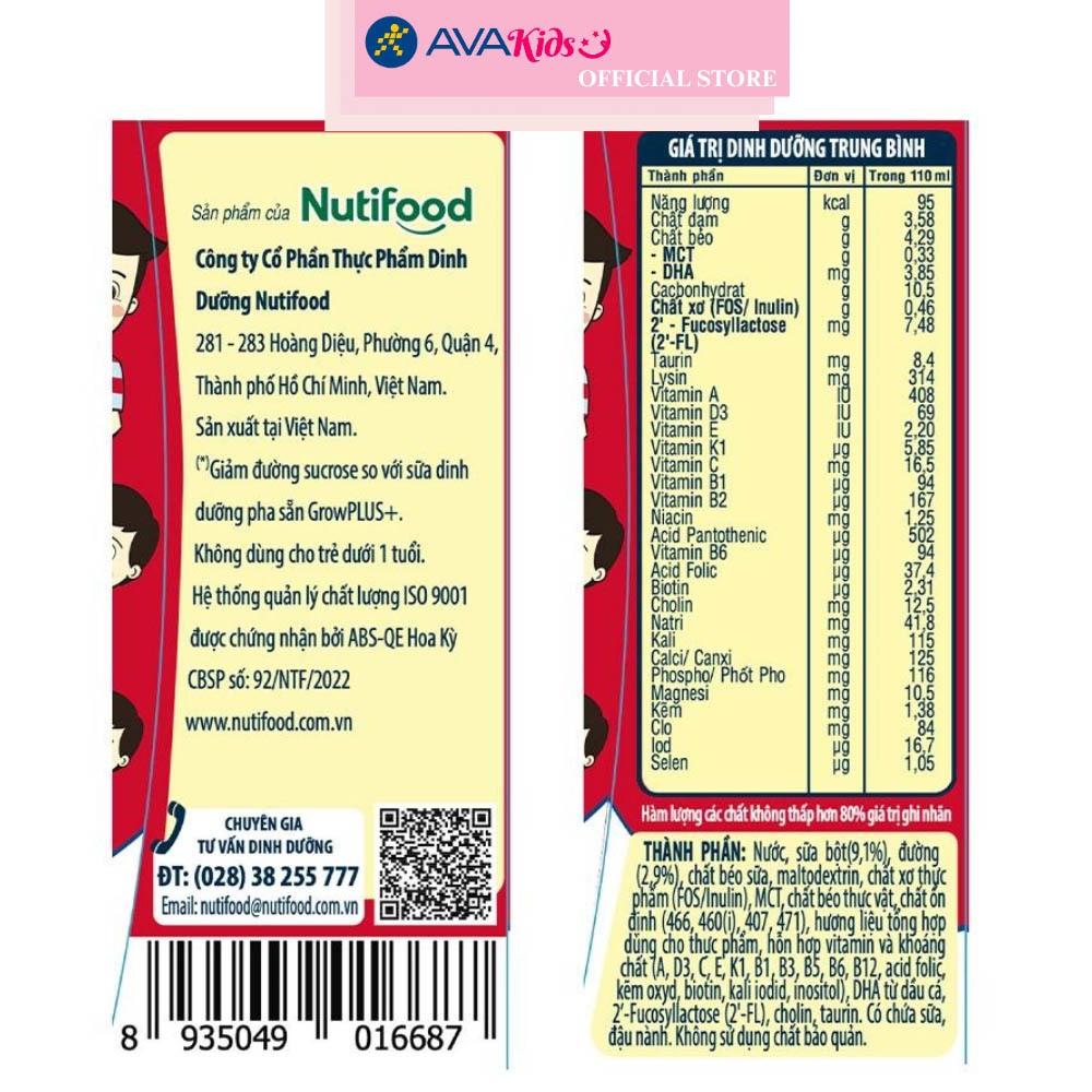 Thùng 48 hộp sữa pha sẵn Nutifood GrowPLUS+ đỏ ít đường hương vani 110 ml cho trẻ suy dinh dưỡng, thấp còi (từ 1 tuổi)