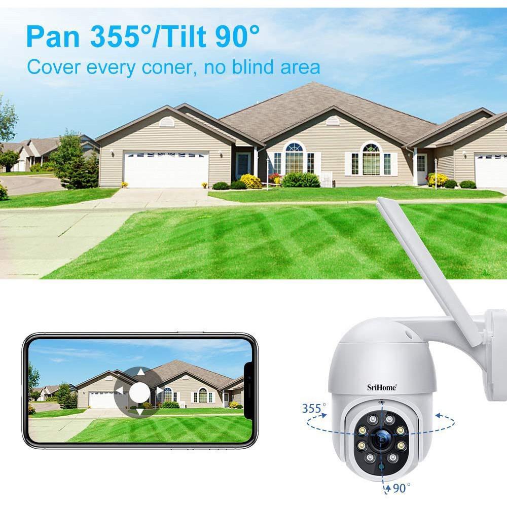 Camera IP Wifi ngoài trời PTZ SriHome SP028 2.0MP FullHD 1080P, Xoay 355 độ, chống nước IP66 (Trắng) HÀNG CHÍNH HÃNG