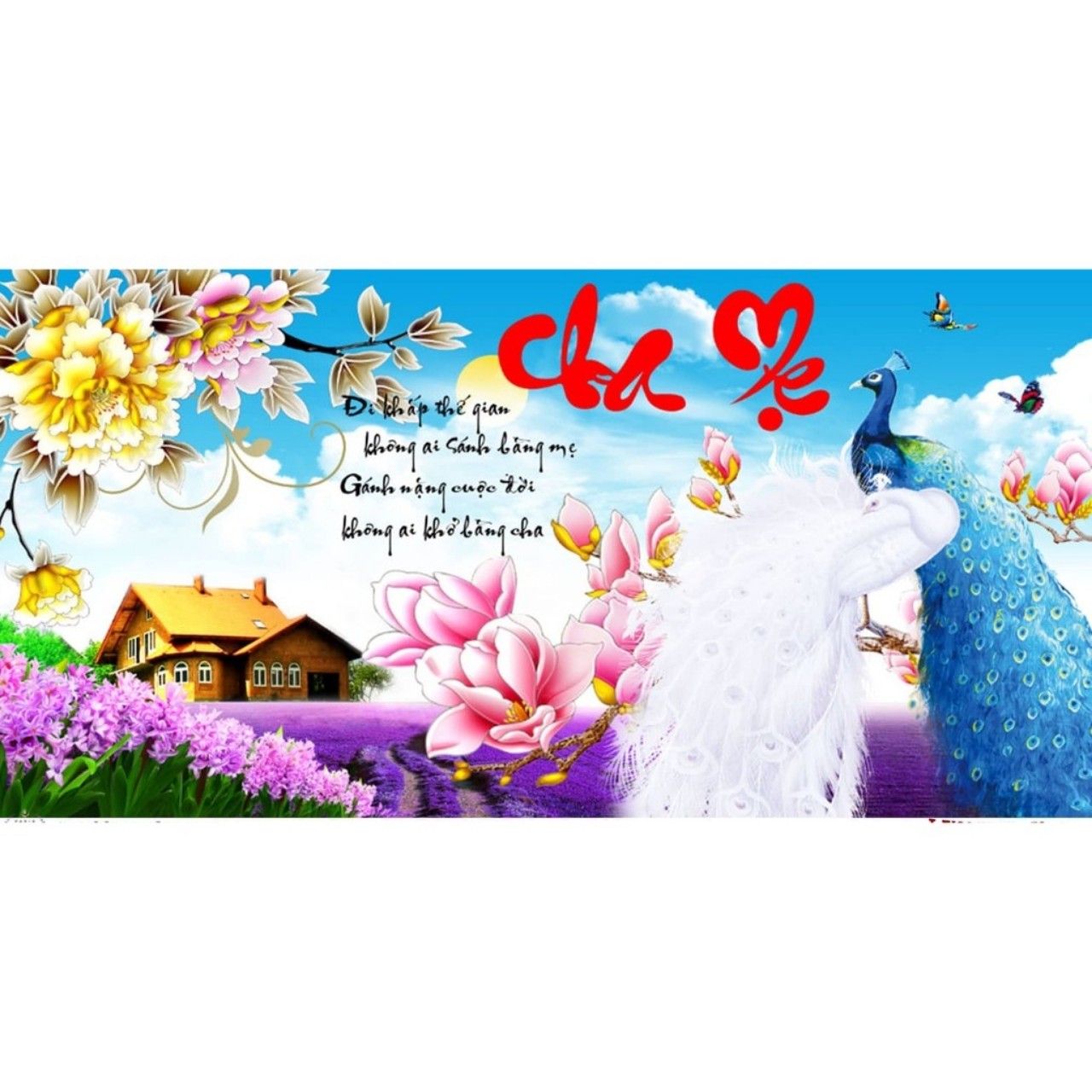 Tranh thêu chữ thập cha mẹ 91x50cm
