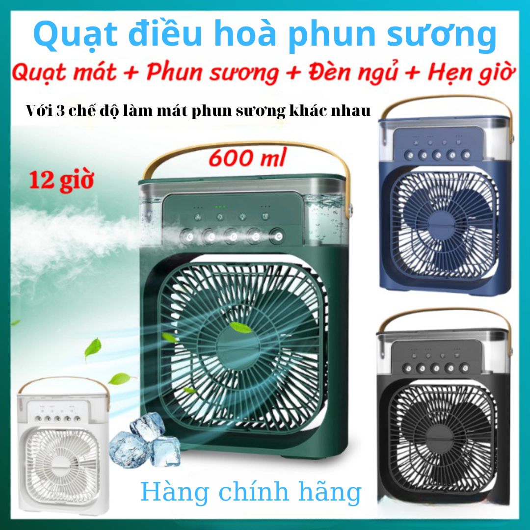 Quạt Điều Hòa Phun Sương Hơi Nước Mini Để Bàn 3 Chế Độ Tích Hợp Led Dung Tích 600ML, Chế Độ Hẹn Giờ Sử Dụng Cổng Sạc USB Tiện Dụng-HÀNG CHÍNH HÃNG