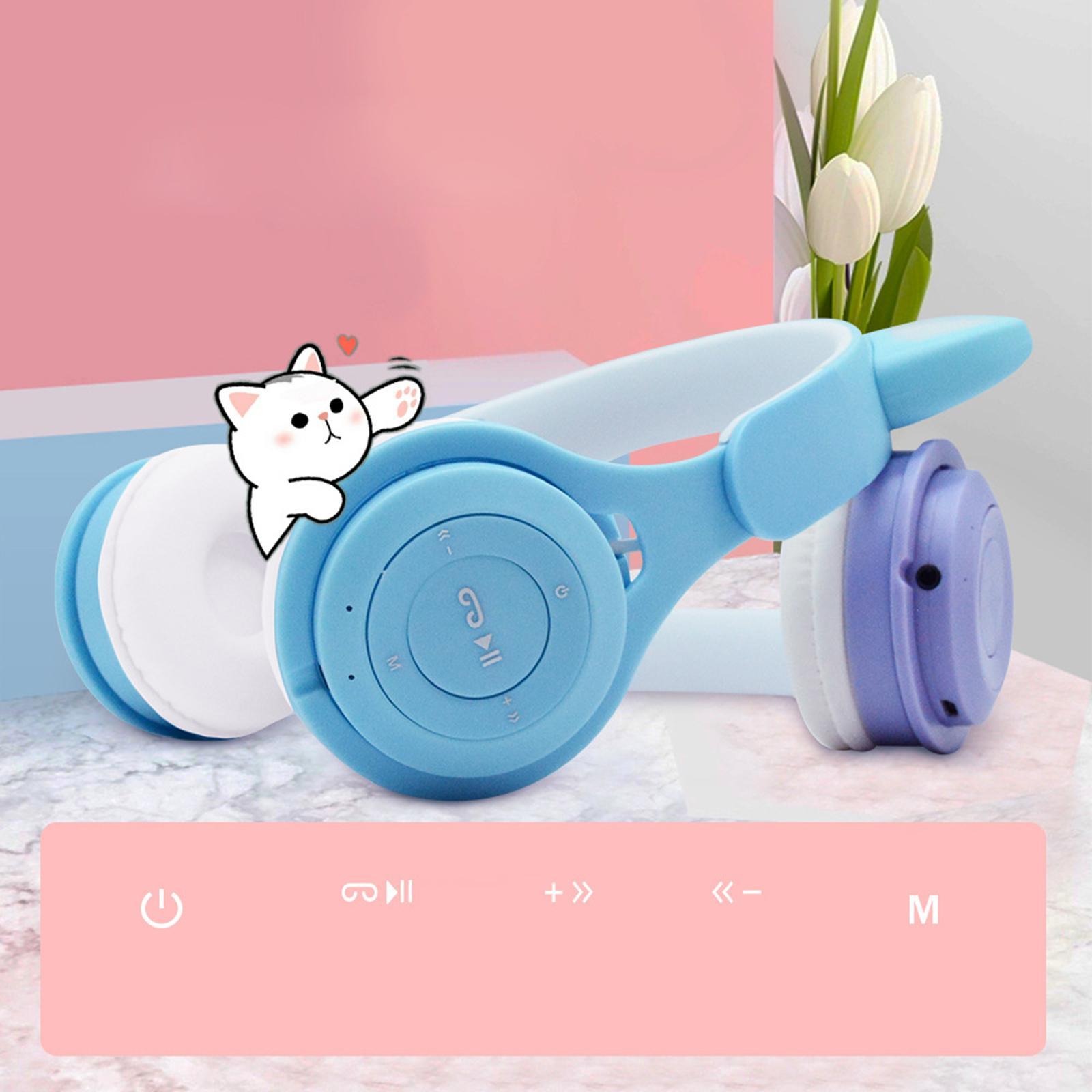 2 Sets Cat Ear LED Light Up Over-Ear Foldable Wireless Headphones with Microphone