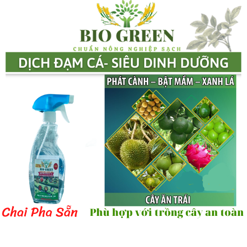 Phân bón hữu cơ đạm cá BIOGREEN 500ml bật chồi, xanh lá, cải tạo đất, ra hoa nhiều