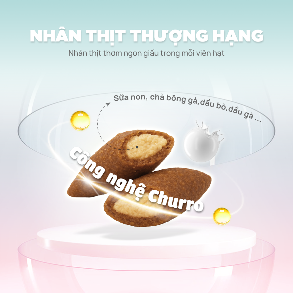 Túi 1kg Hạt PetQ Churro C90U (+ nhân Trái Cây) cho Mèo hỗ trợ Tiết Niệu