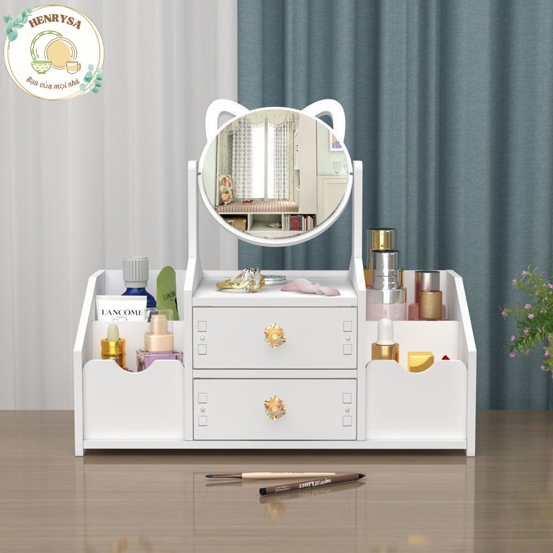 Kệ đựng mỹ phẩm có gương cao cấp, thiết kế sang trọng tiện lợi cho phòng ngủ, kệ mỹ phẩm có gương bạc cao cấp đa năng - Henrysa