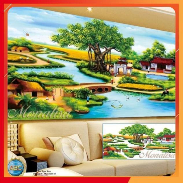 Tranh đính đá phong cảnh Làng quê thanh bình 160x70cm