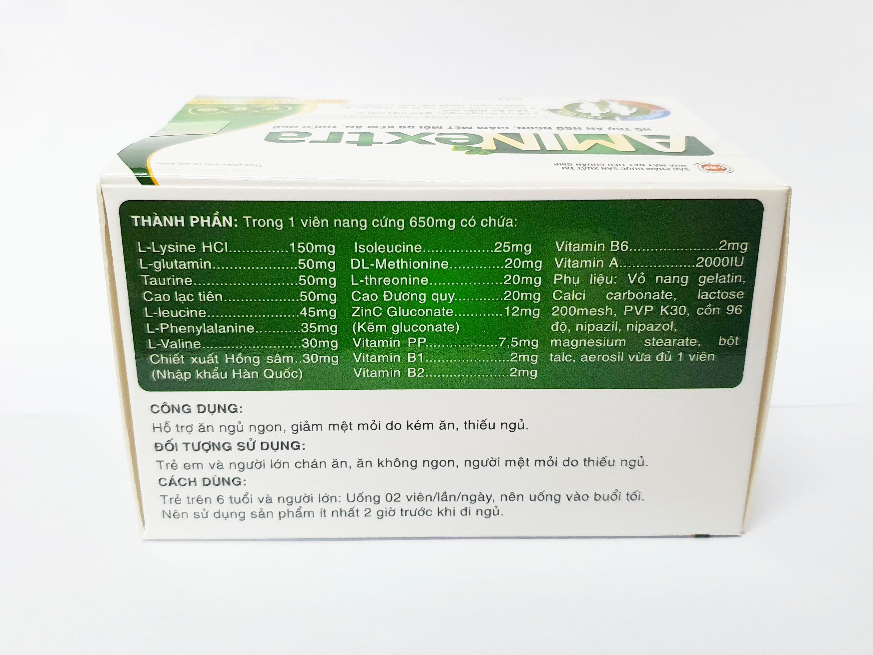 Thực Phẩm Bảo Vệ Sức Khỏe Aminextra (Hộp 60v) Hỗ Trợ Ăn Ngủ Ngon