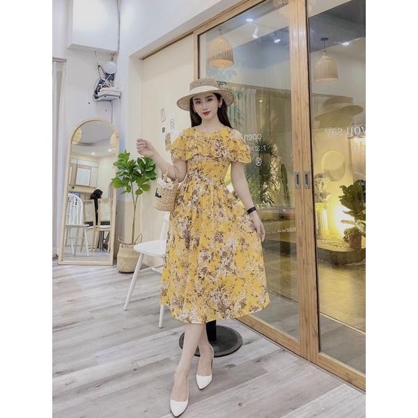 Đầm voan hoa xoè phối bèo hàng thiết kế đẹp sale