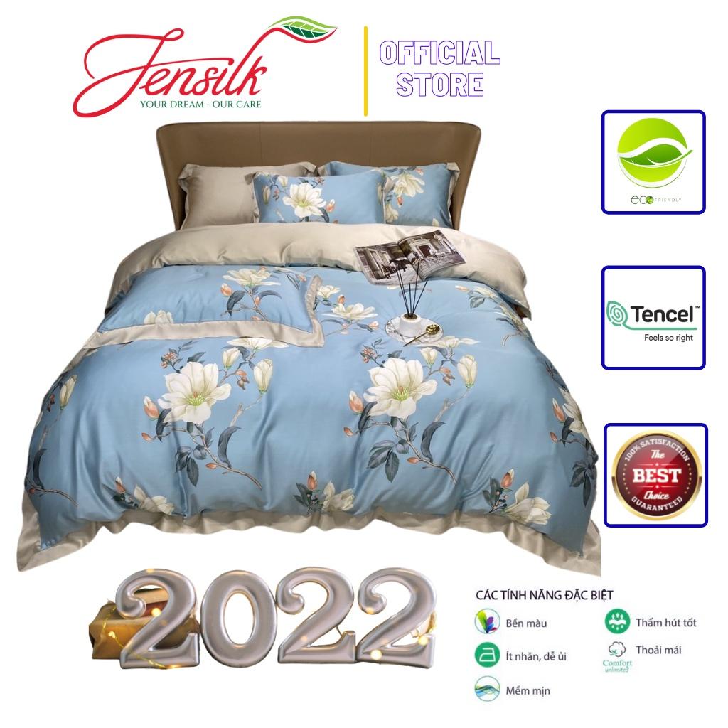 Bộ chăn ga gối Mẫu thiết kế mới Tencel 100S họa tiết Hoa lá cách điệu ,mềm mịn,sang trọng- LUX43