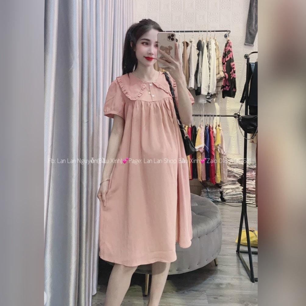 Đầm Bầu Váy Bầu Thu Đông Cổ Tàu Công Sở Cổ Sen Xinh Xắn Lịch Sự HD4659 Honey Mommy