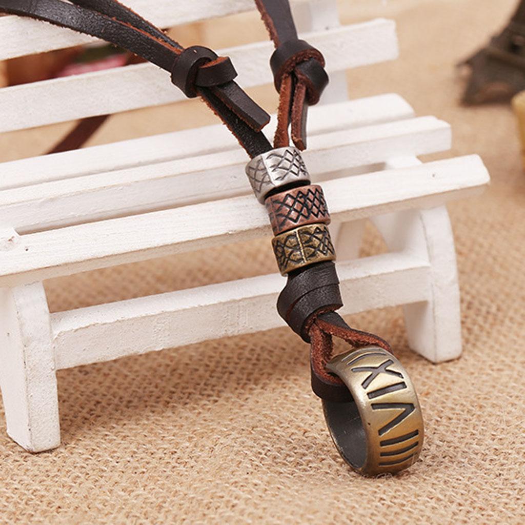 Antique Punk Brown Leather Pendant Adjustable Necklace Mens Pendant Necklace