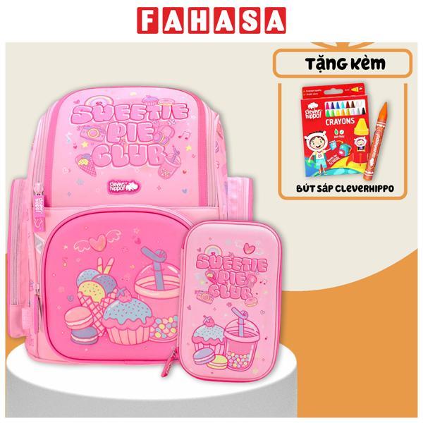 Combo Ba Lô Fancy + Bóp Viết Sweetie Pie Club Clever Hippo - Tiểu Học (Tặng Kèm Hộp 16 Bút Sáp Màu Colorful)