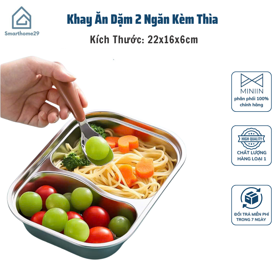 Khay Ăn Dặm 2 Ngăn Kèm Thìa , Chất Liệu Inox 316 Cao Cấp An Toàn Cho Bé - HÀNG CHÍNH HÃNG MINIIN