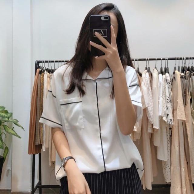 Sơ mi oversize pijama chạy chỉ viền cực lạ luôn ạ