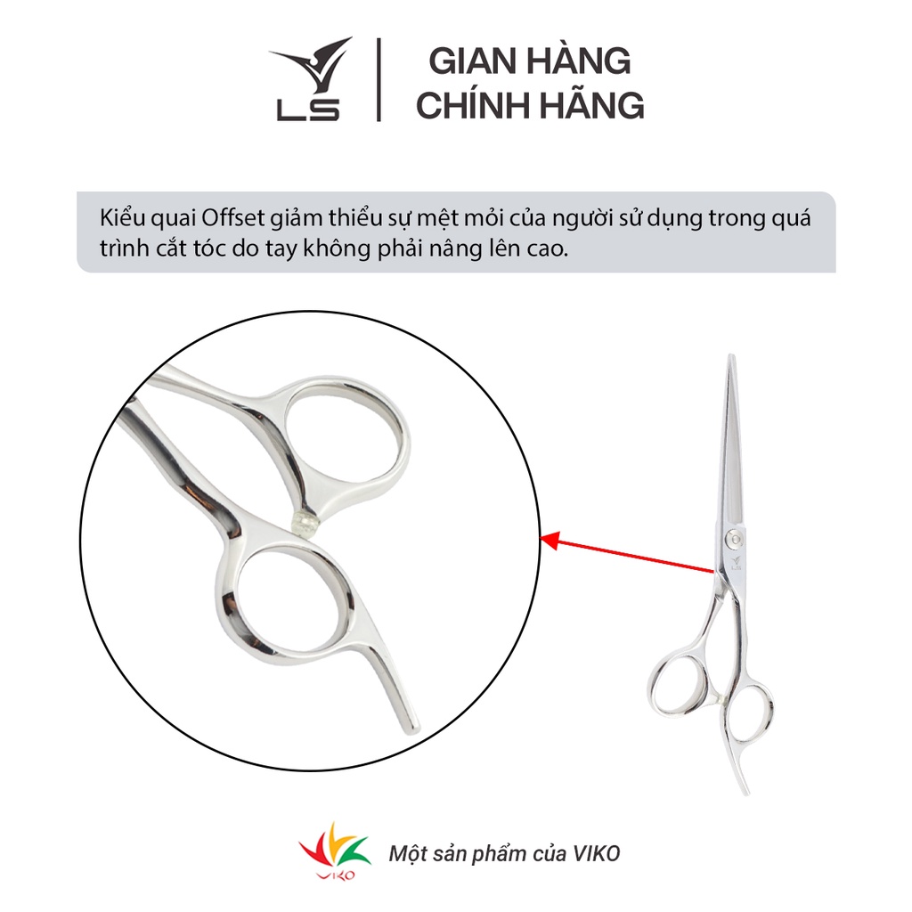 Kéo cắt tóc VLS lưỡi thẳng quai offset vênh đỡ ngón cố định CB13/6.0