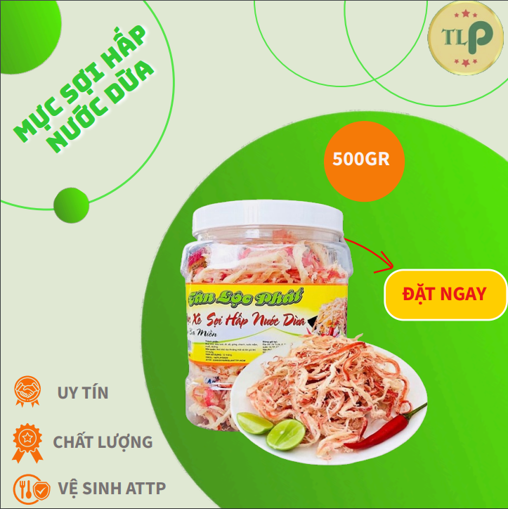 500G MỰC SỢI HẤP NƯỚC DỪA THƠM NGON KÈM TƯƠNG ỚT ĂN VẶT PHÙ HỢP MỌI LỨA TUỔI