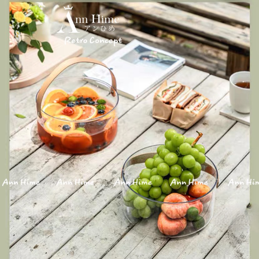 Khay Tròn Đựng Nước Đi Picnic Dã Ngoại Có Quai Da Vintage