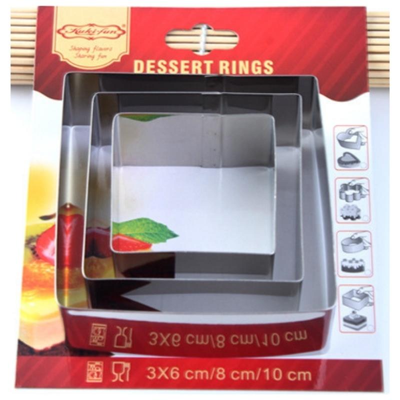 Khuôn RING Mousse Cookies Cutter KHUÔN Nhấn Bánh Quy Hình Vuông Theo Bộ 3 Chiếc - CBMOUSVUONG3P