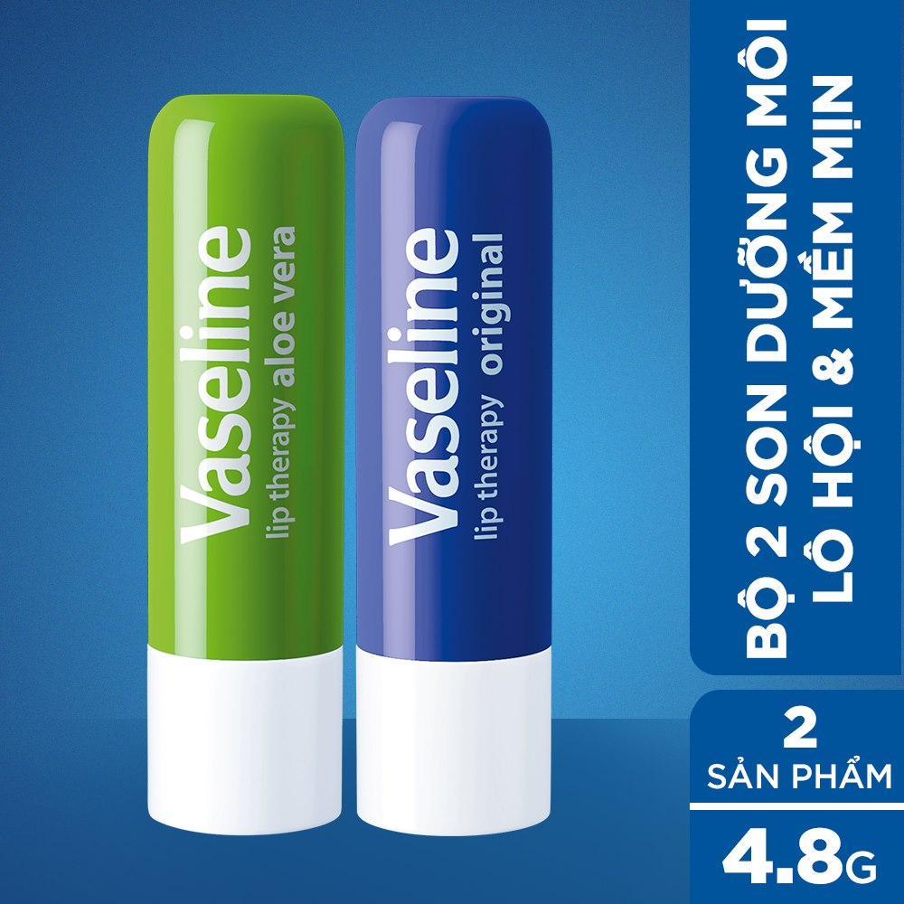 Bộ 2 son dưỡng môi Vaseline dạng thỏi 4.8g: Lô Hội và Mềm Mịn