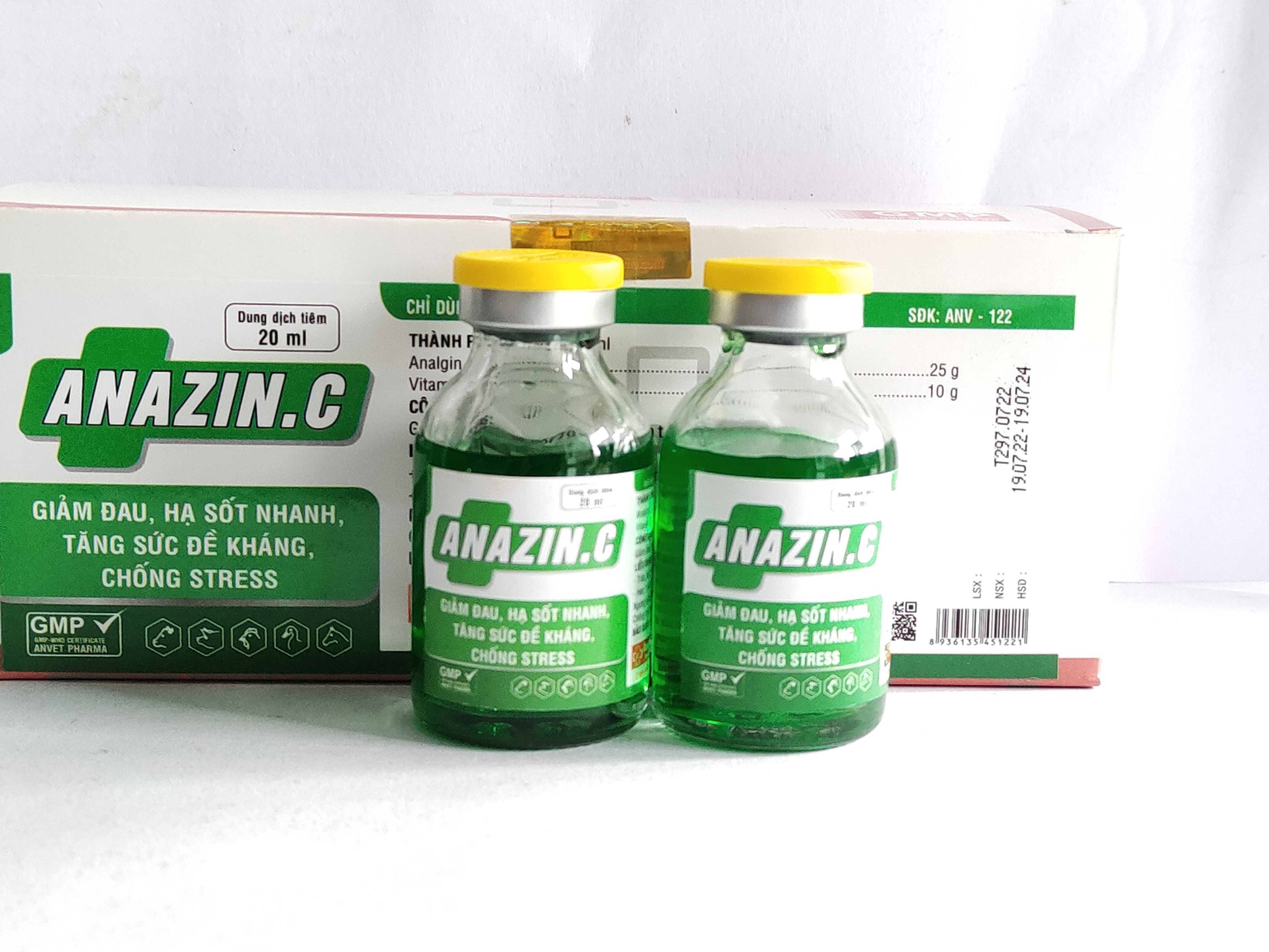 ANAZIN C 20ML dung dịch tiêm giảm đau, hạ sốt nhanh, tăng sức đề kháng chống stress trên heo, trâu, bò